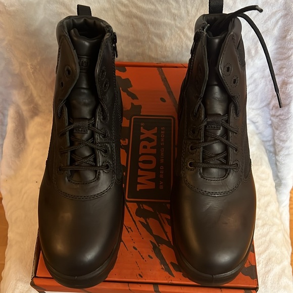 NEW MENS Black Leather Work Boots Size 8 1/2 WIDE, WORX by Red Wing Shoes - Picture 2 of 6